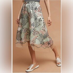 Anthropologie Eva Franco Asymmetrical Skirt with Floral Embroidery
